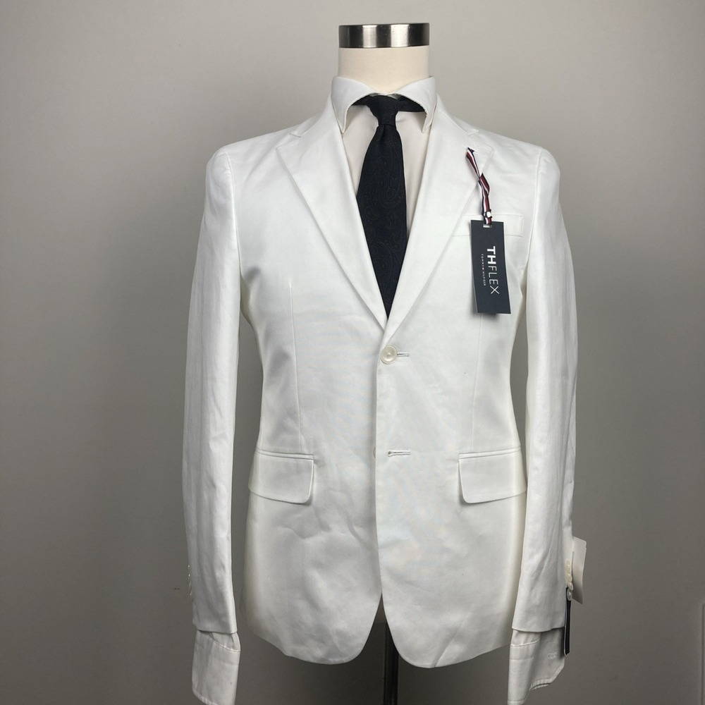 Tommy Hilfiger Mens Modern fit Sport Coat Blazer 36S White Solid Cotton‎